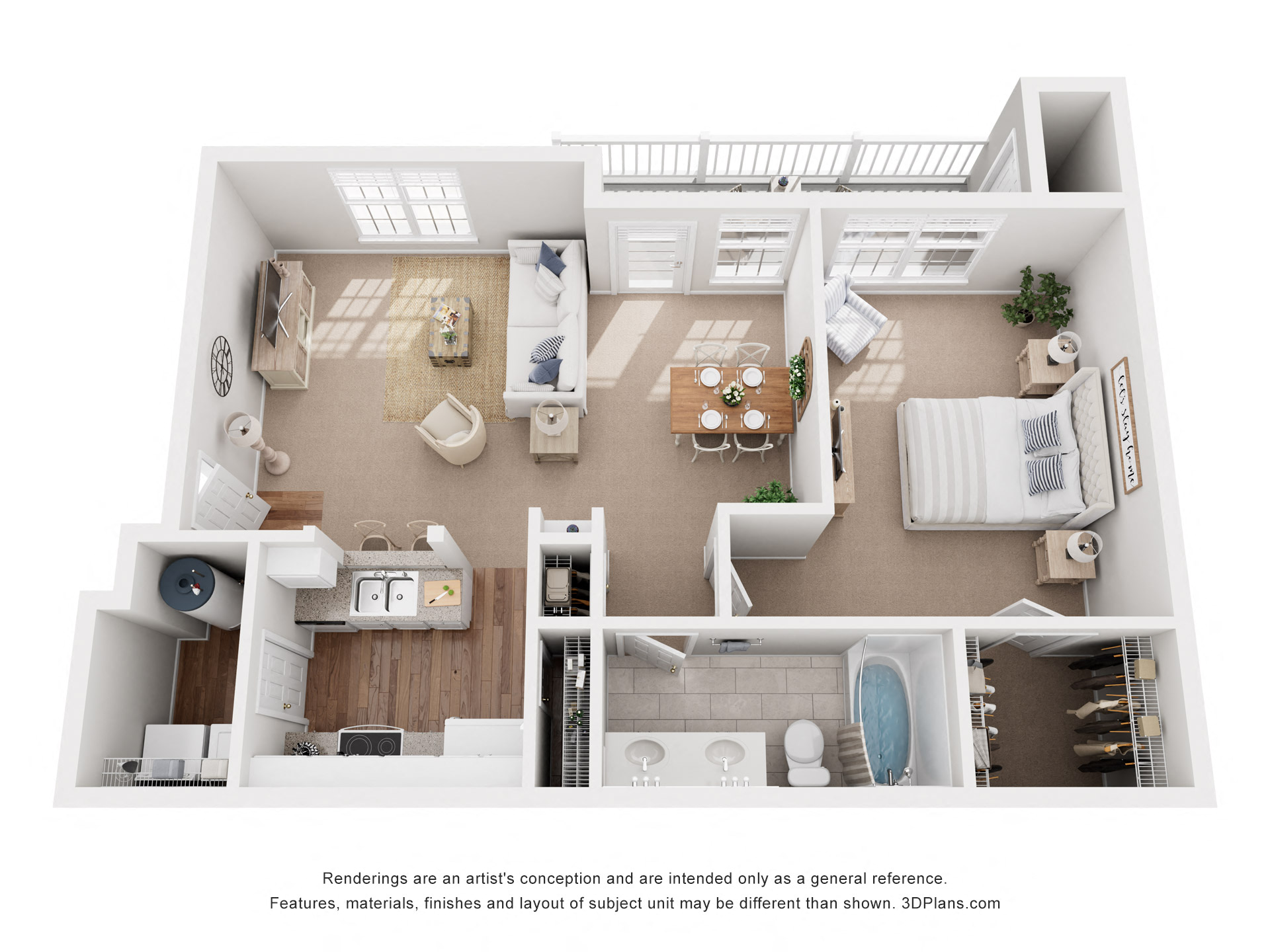 Floor plan for 1 bed, 1 bath, 802 sqft